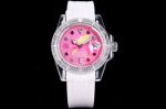 Rolex Oyster Perpetual & Phantomlab Eta2824 Movement FKM Strap Pink Face Colorful Diamond Hour Markers Watch
